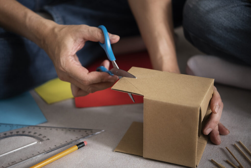 high angle hand cutting with scissors